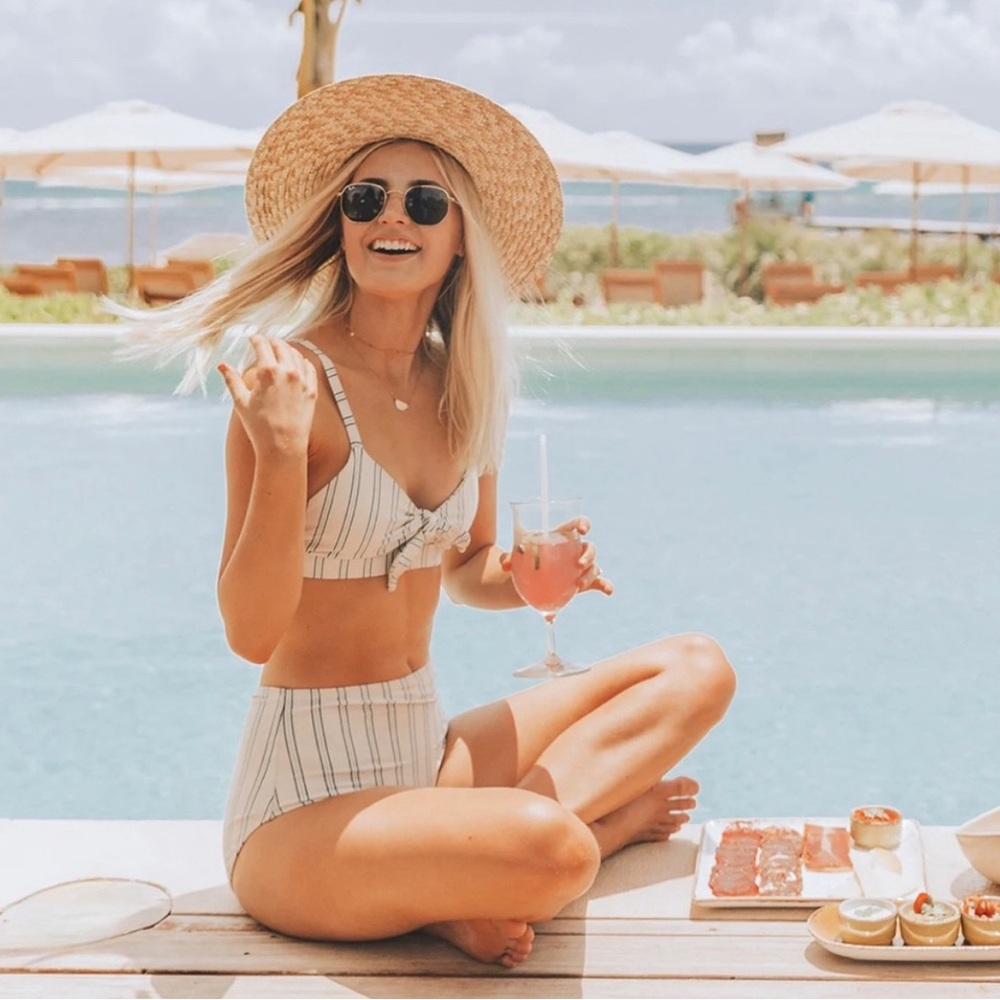 Albion Striped Bikini Set in Cream and Blue